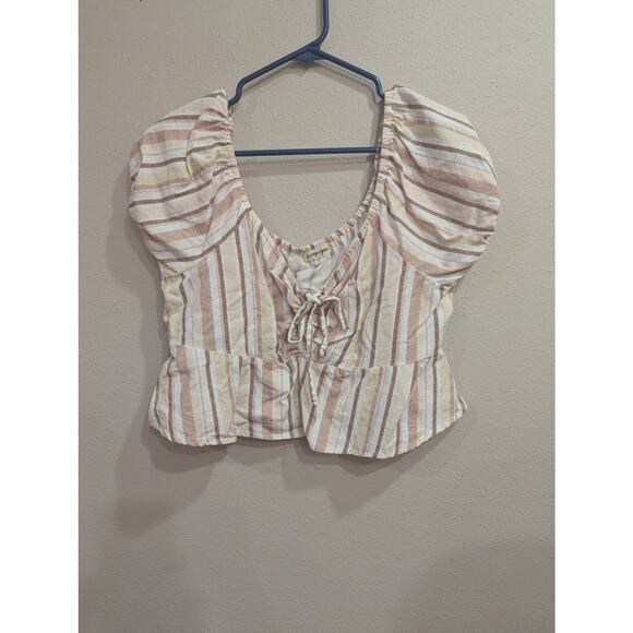 Women's pretty cropped peasant top w/neutral light stripes by Derrick Heart, XL - Picture 1 of 10